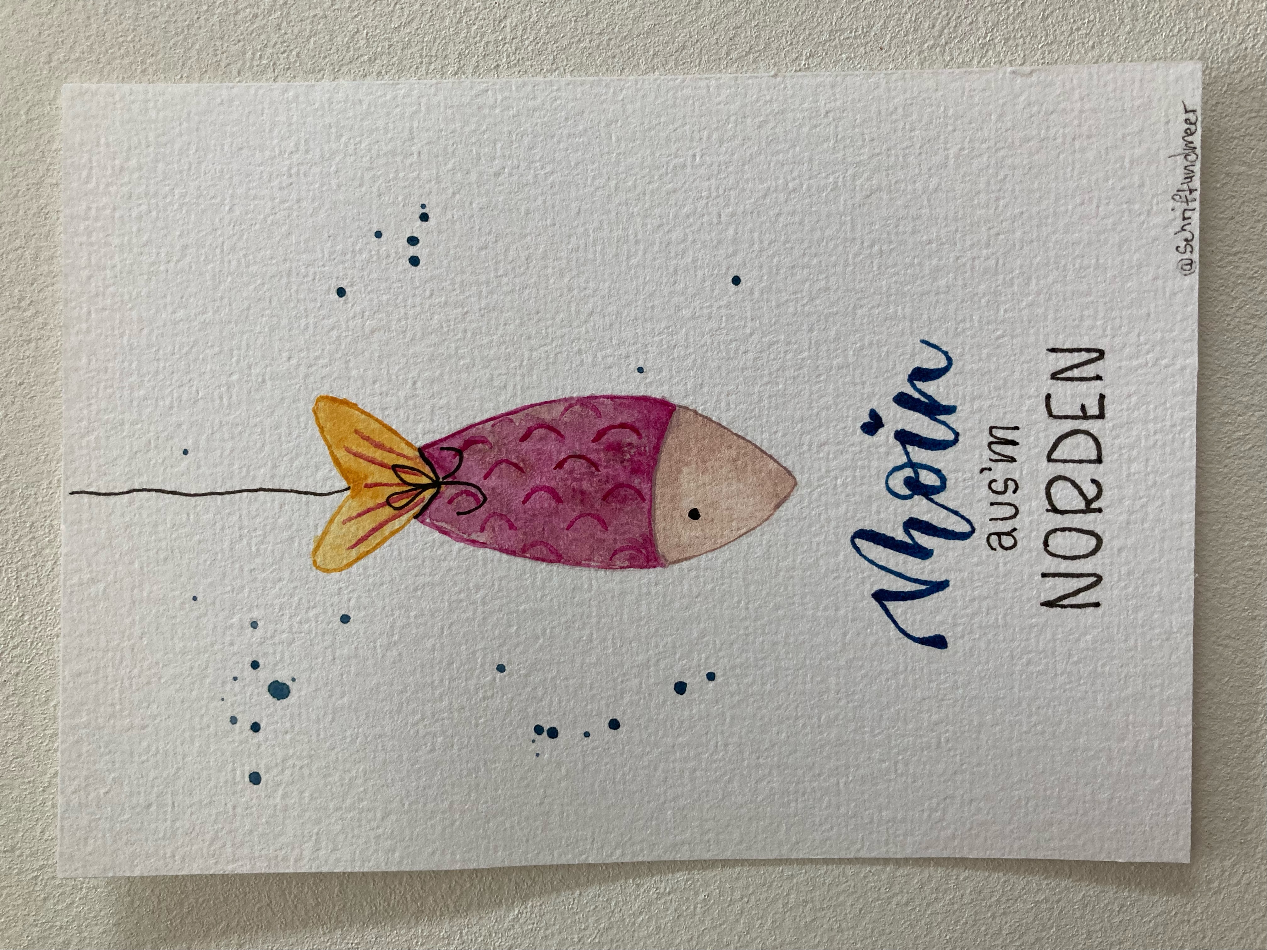 Postkarte mit Umschlag "Fisch rosa/gelb"