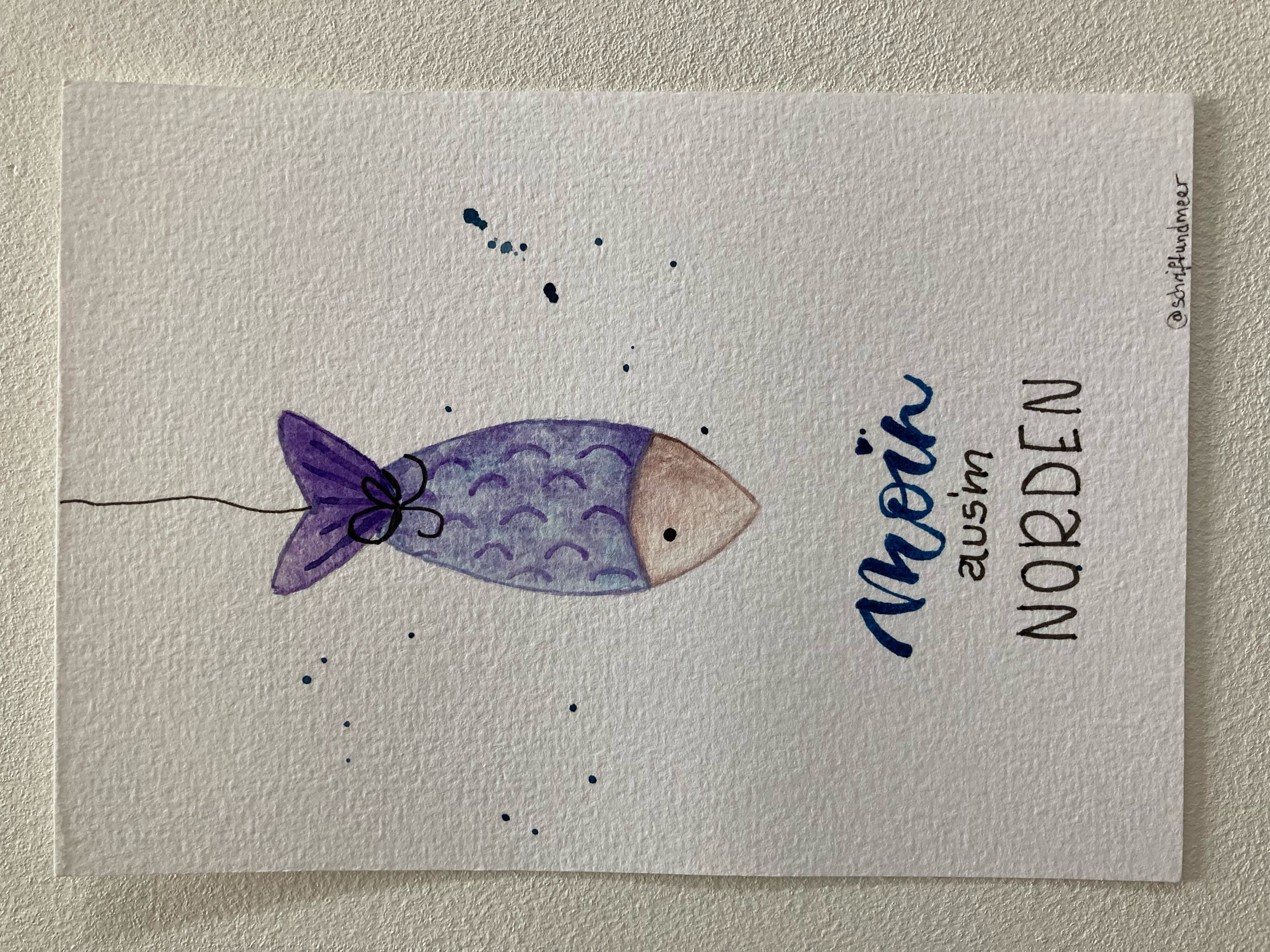 Postkarte mit Umschlag "Fisch lila/ lila"