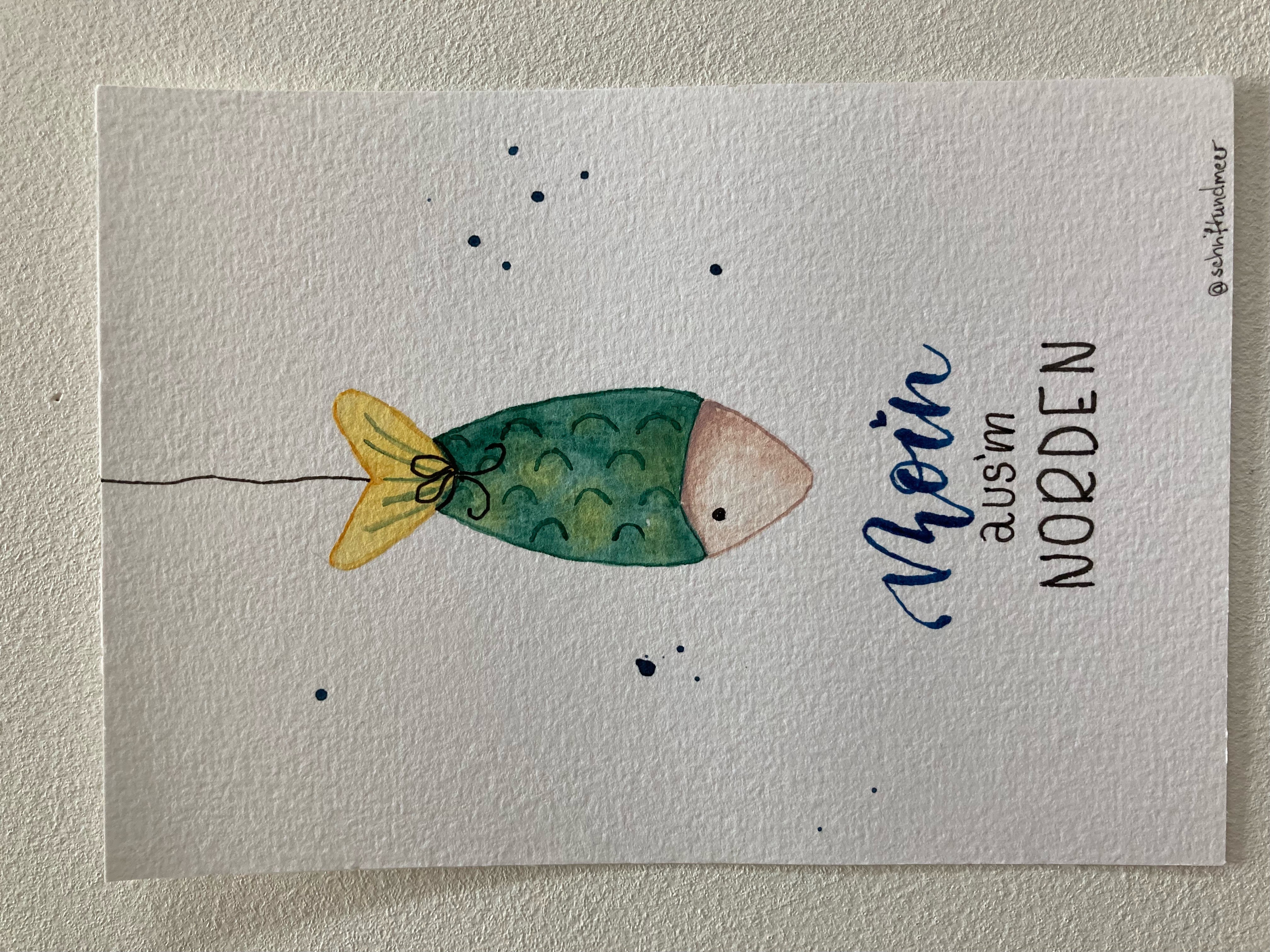 Postkarte mit Umschlag "Fisch grün/gelb"