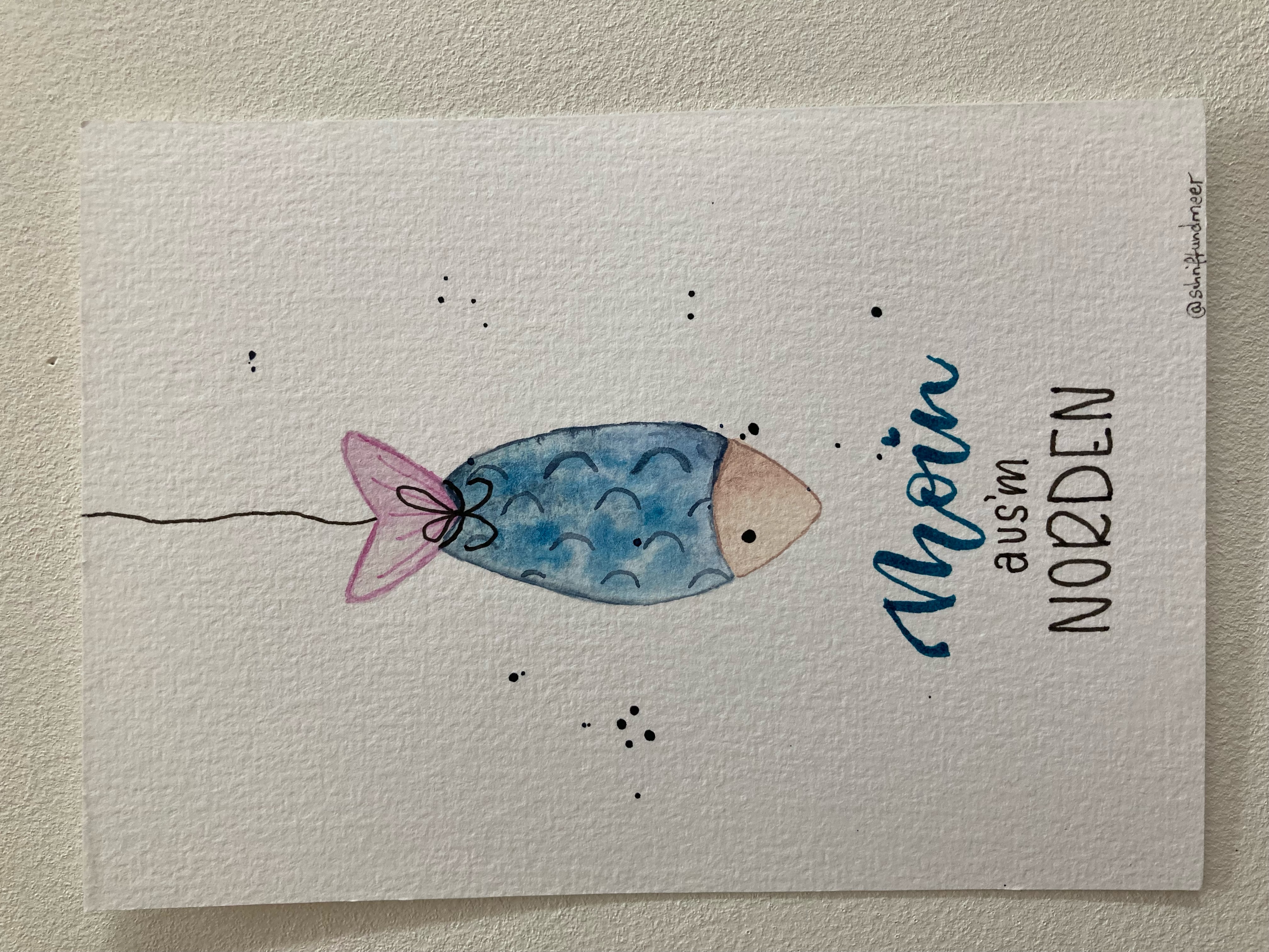 Postkarte mit Umschlag "Fisch blau/rose"