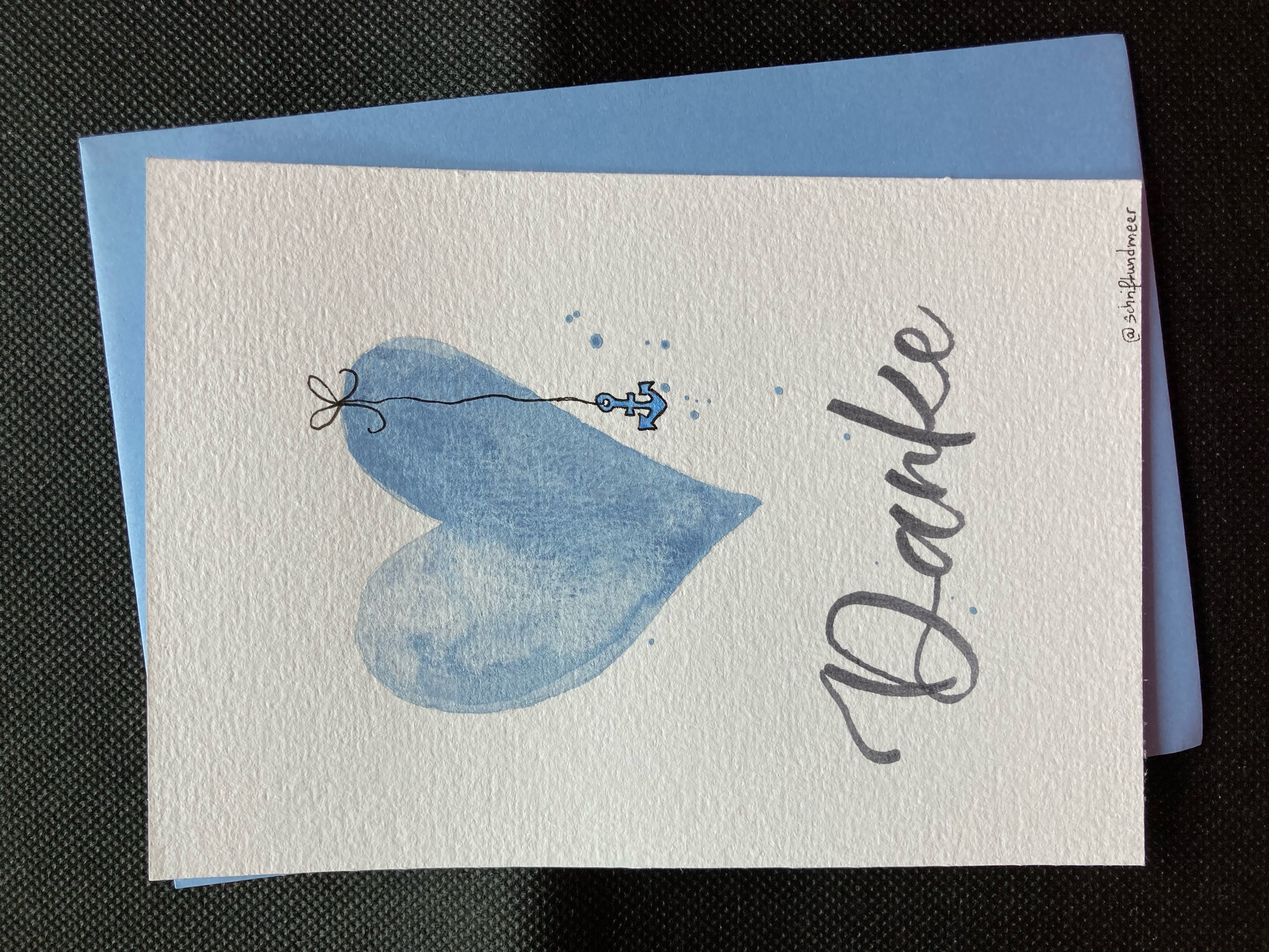 Postkarte mit Umschlag Herz "bleu"