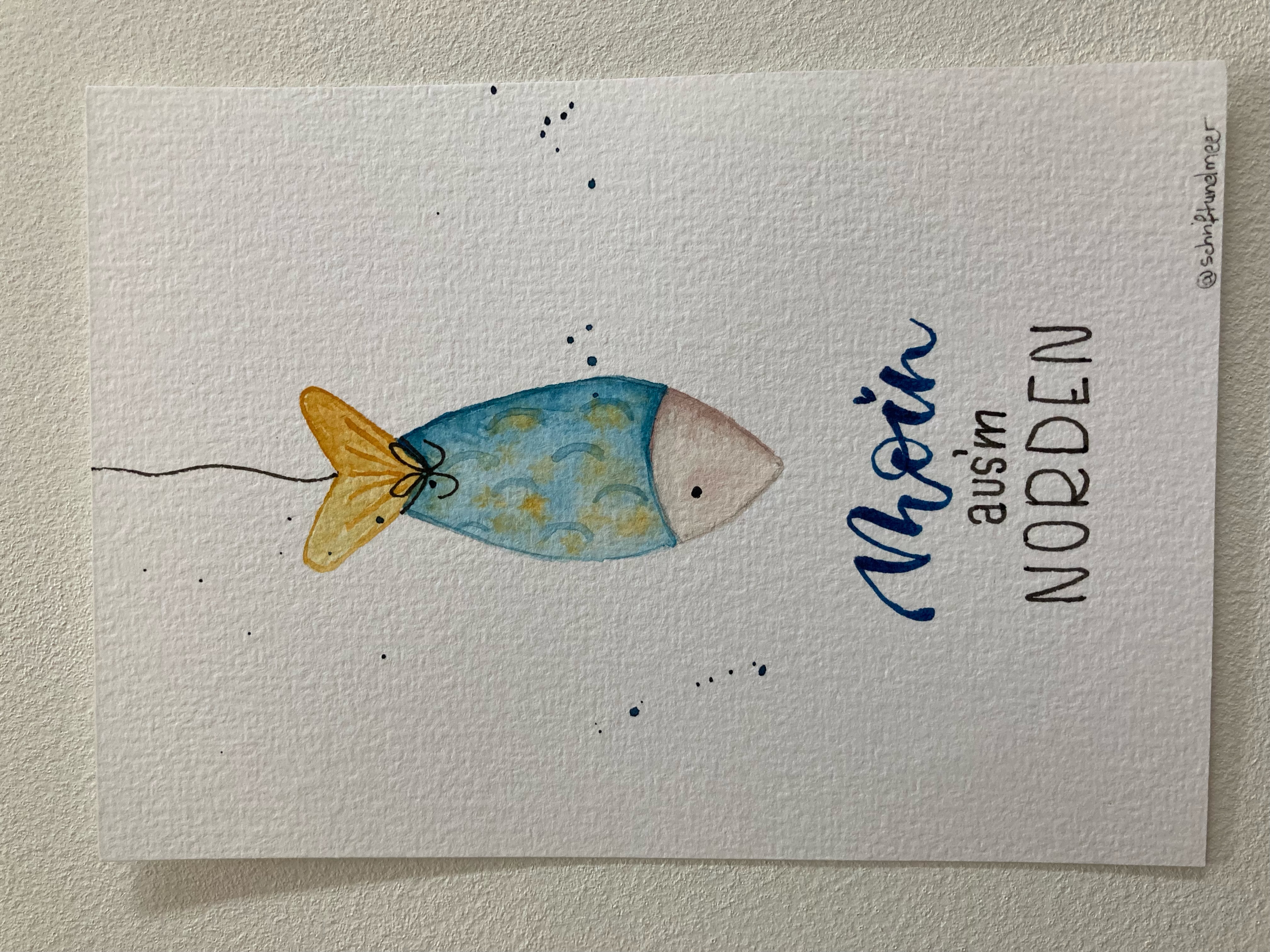 Postkarte mit Umschlag "Fisch bleu/gelb"