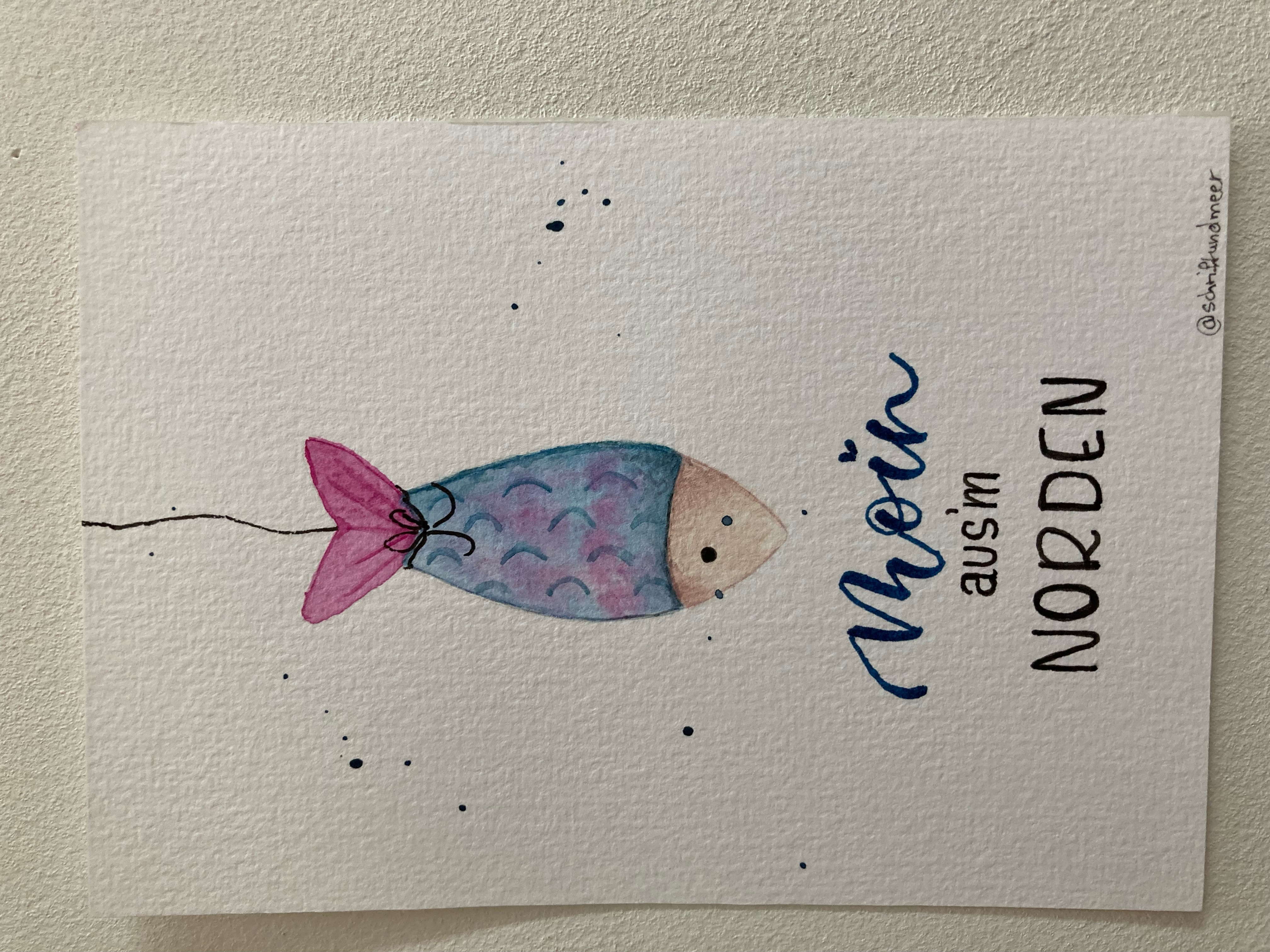 Postkarte mit Umschlag "Fisch lila/pink"