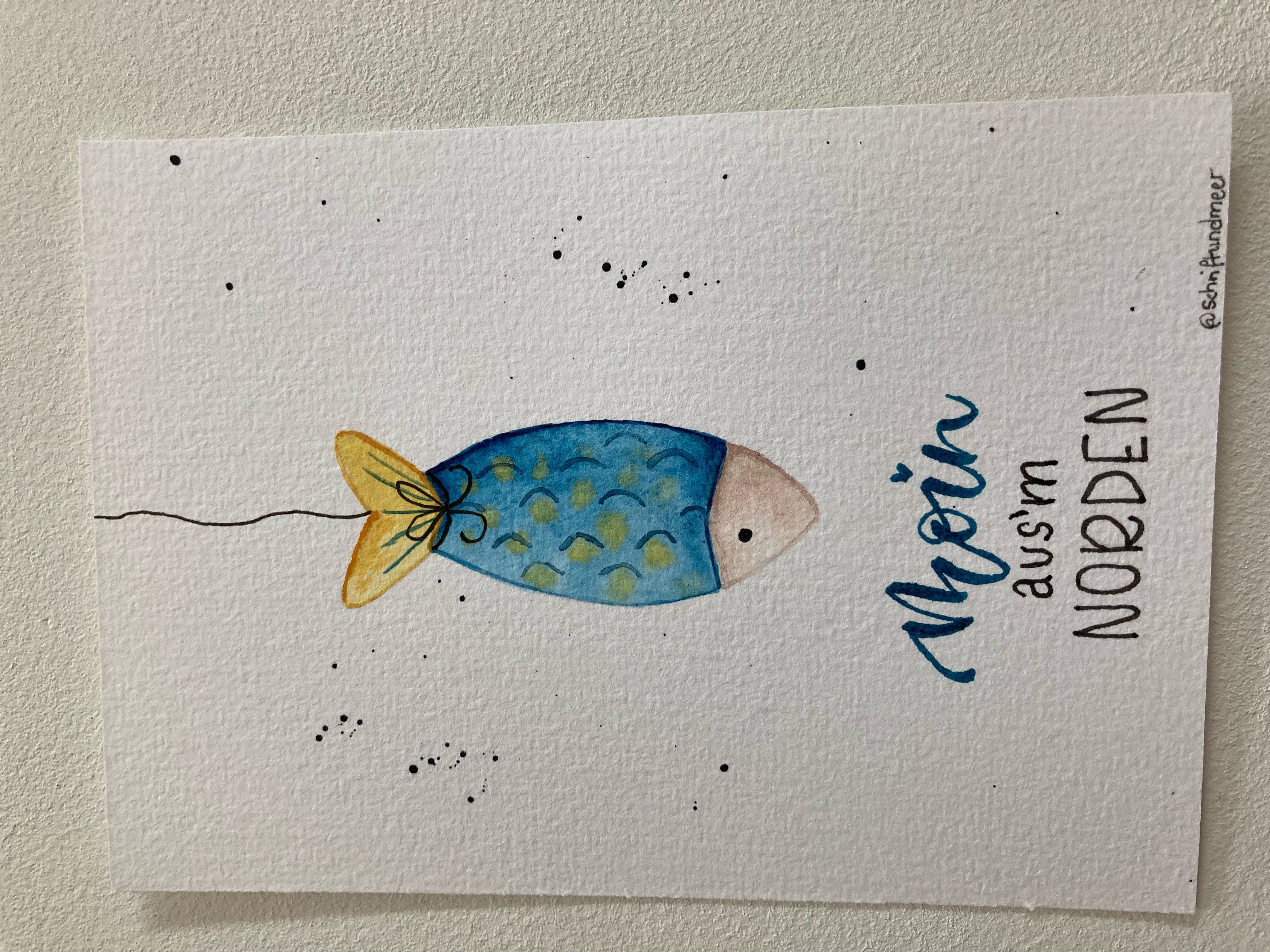 Postkarte mit Umschlag "Fisch blau/ gelb"